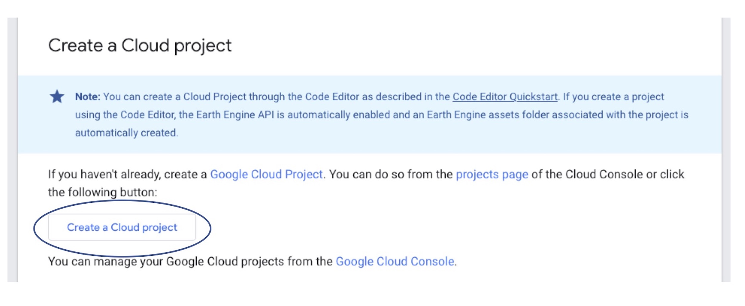 Create cloud project page screenshot