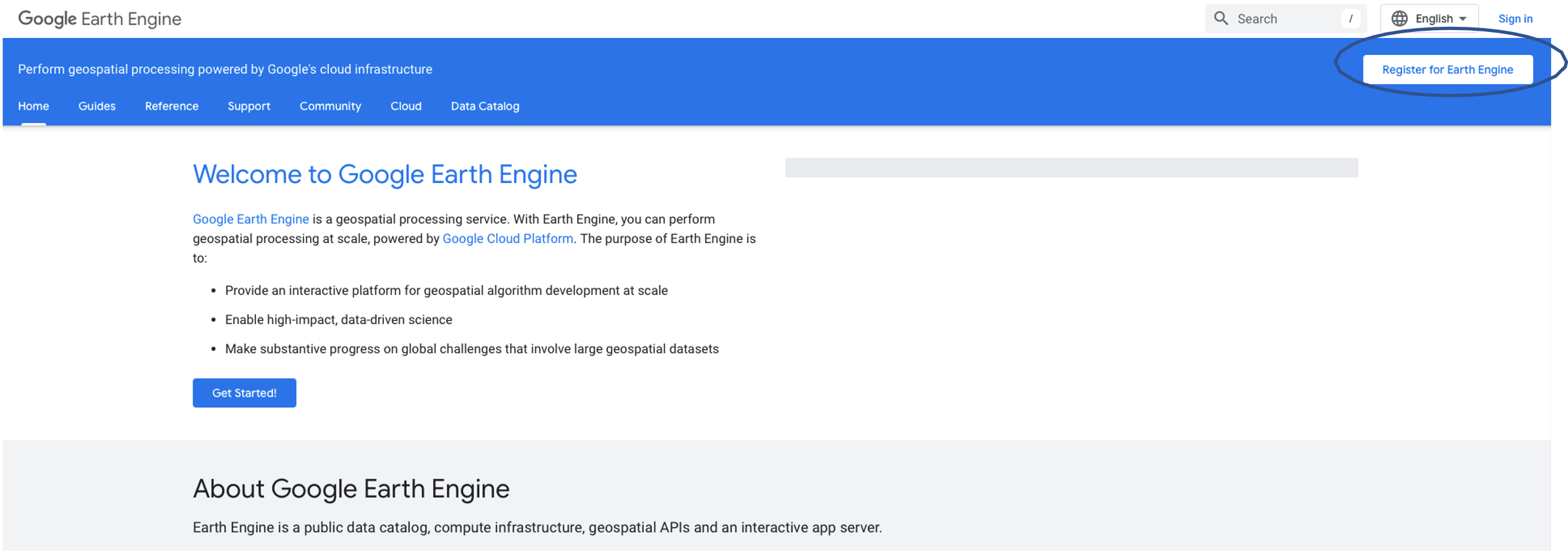 Register google account EE screenshot
