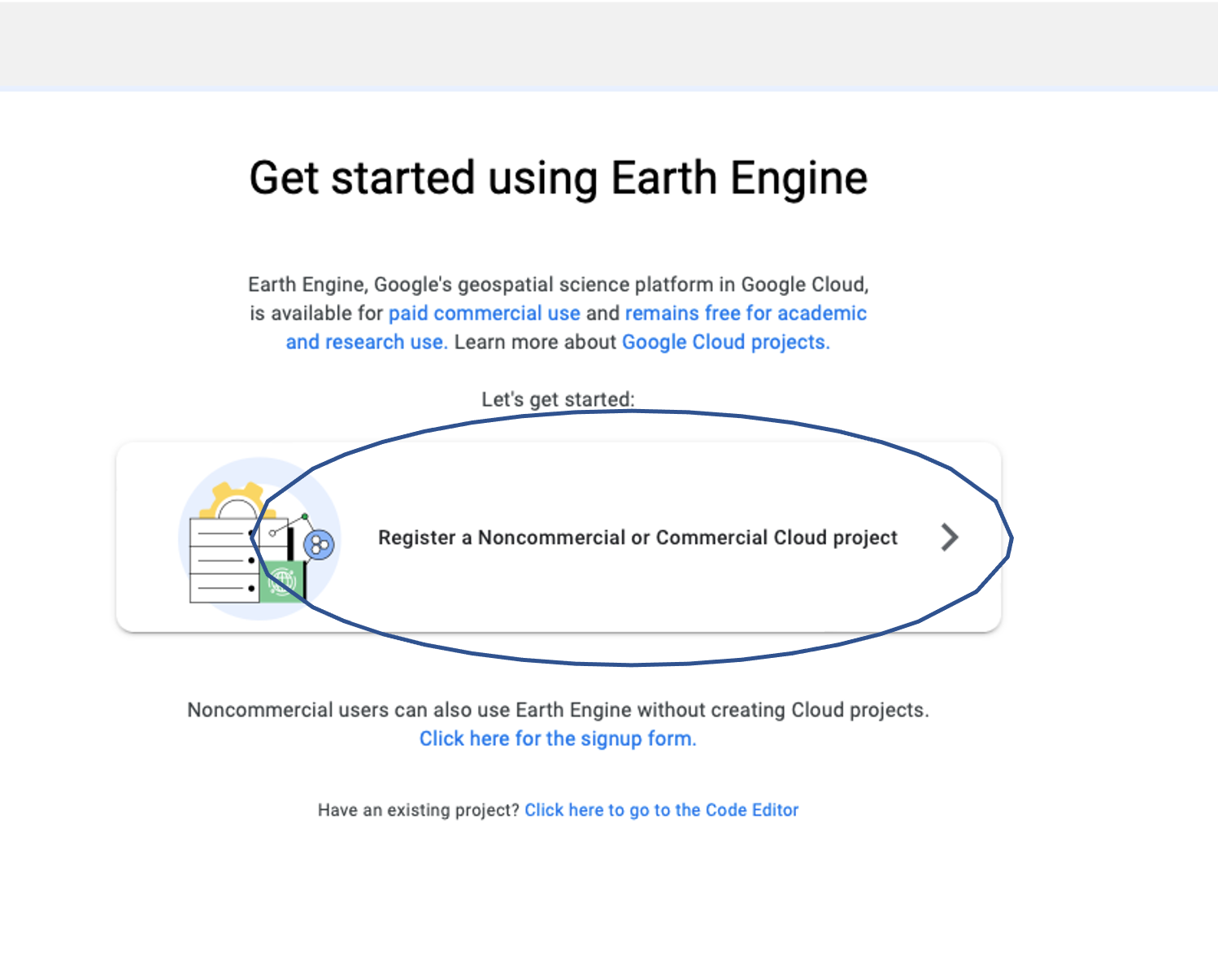 Register google account EE screenshot
