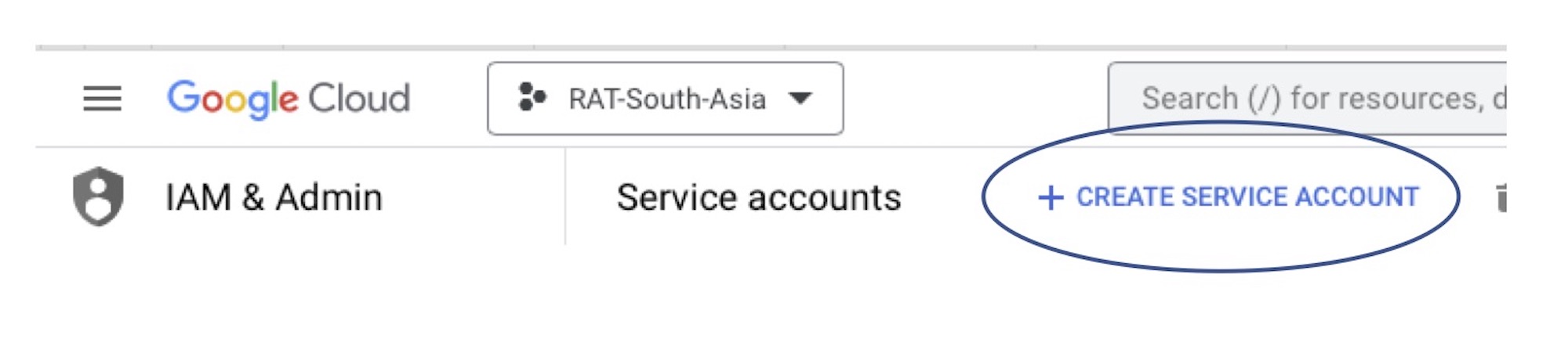 creating service account button screenshot
