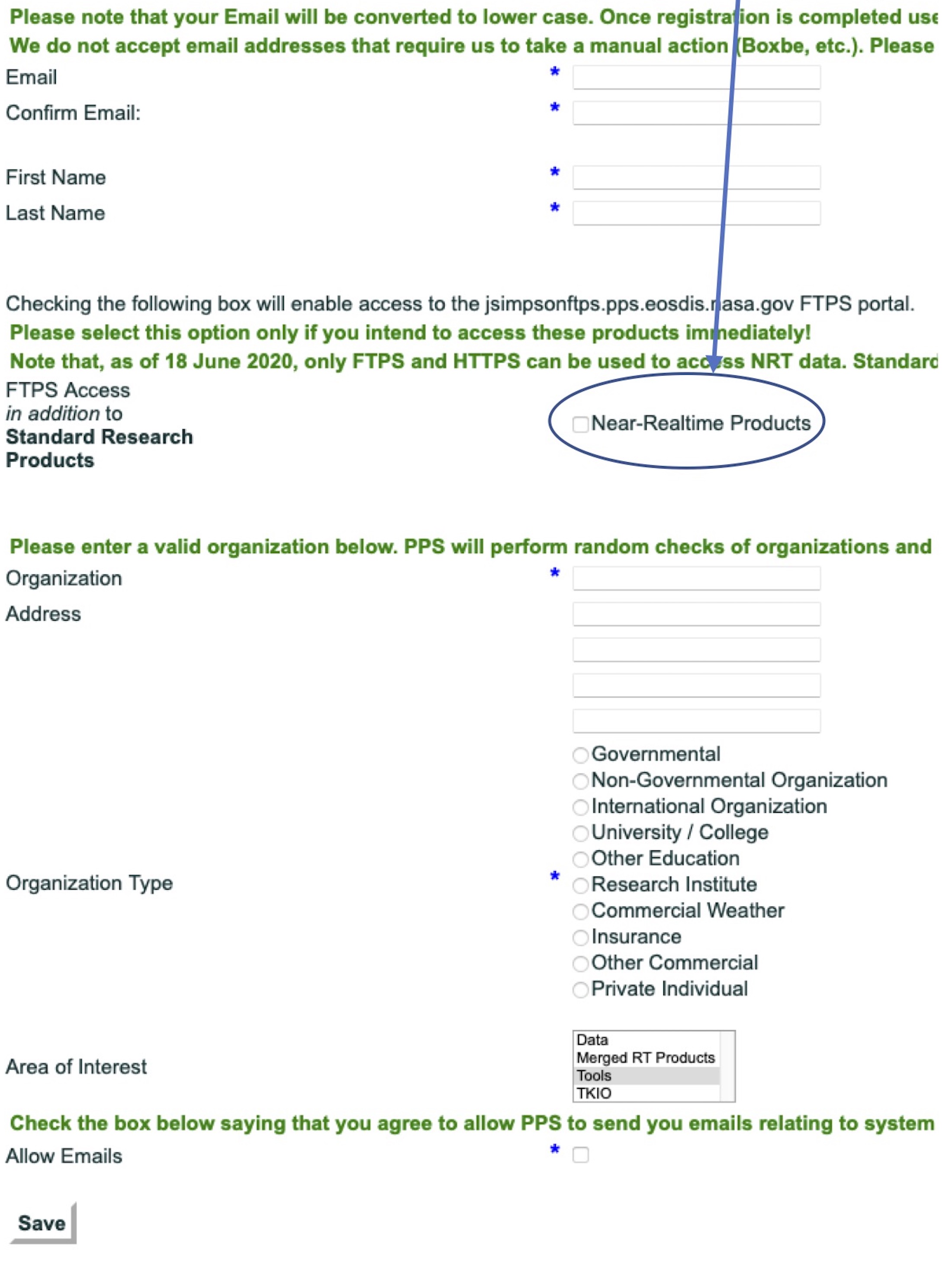 Registration form for IMERG Product