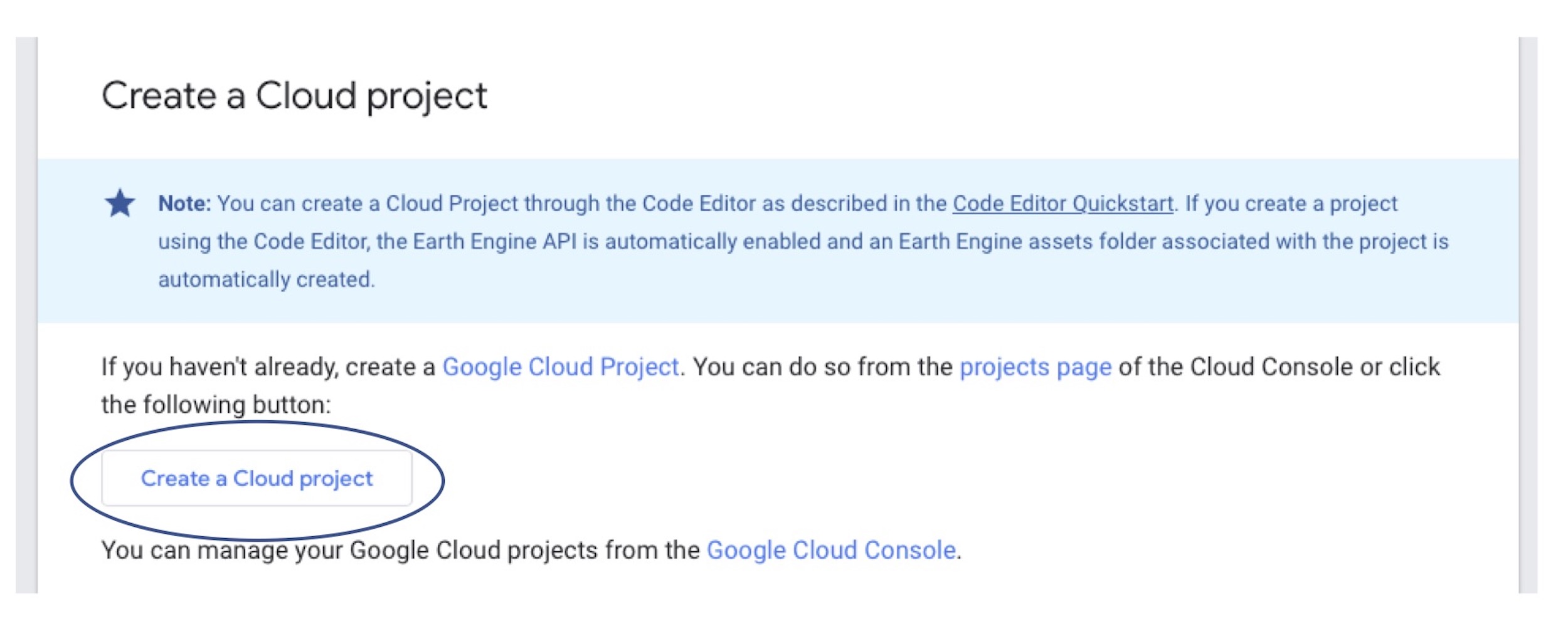 Create cloud project page screenshot