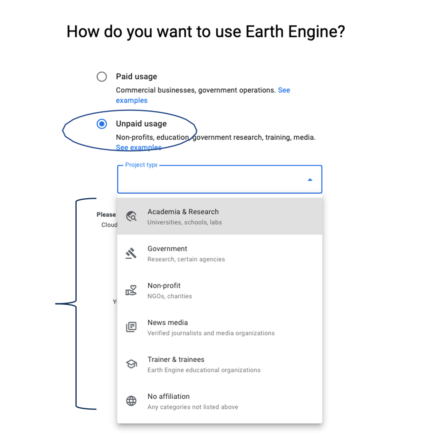 Register google account EE screenshot