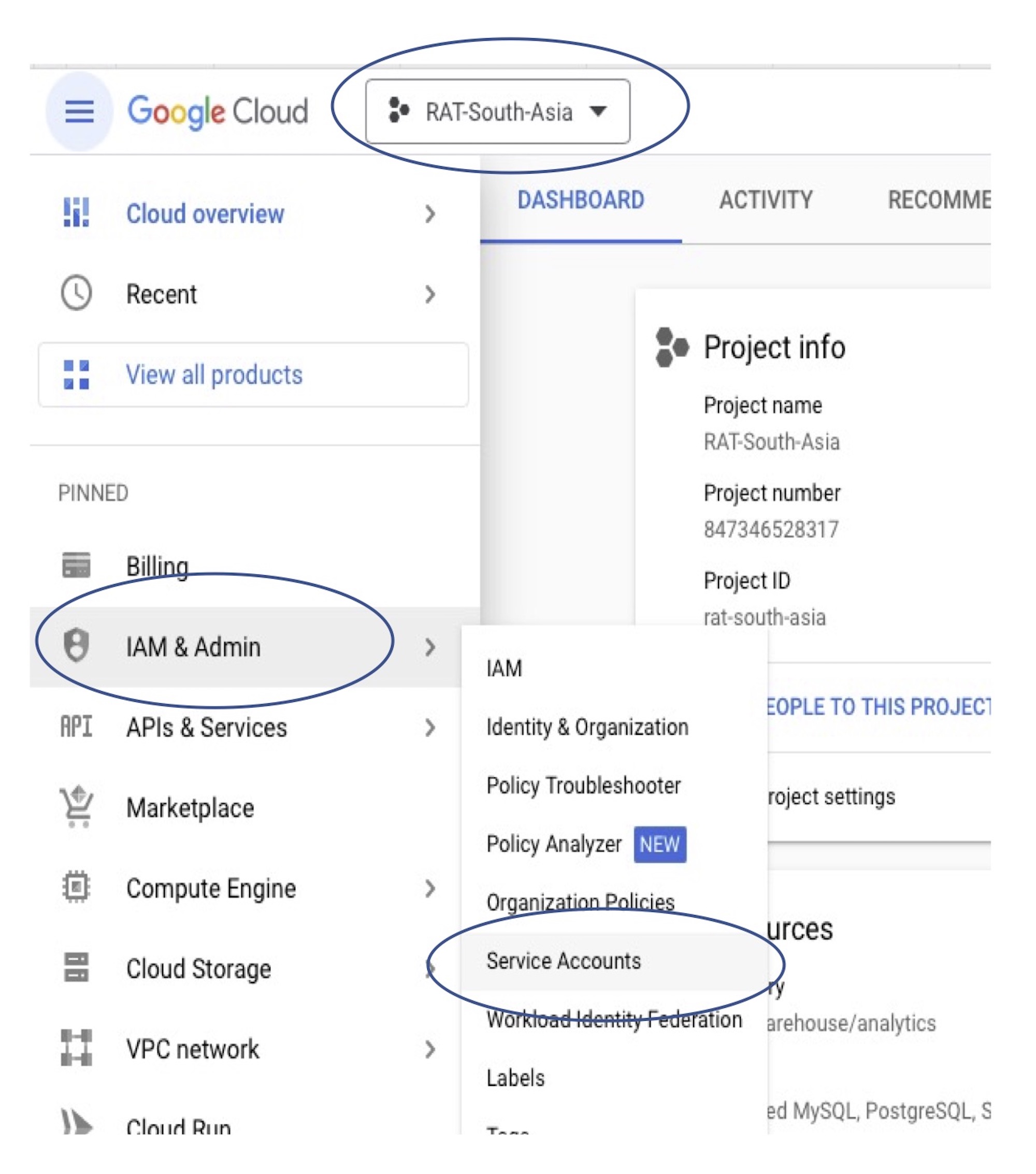 Cloud project menu list screenshot