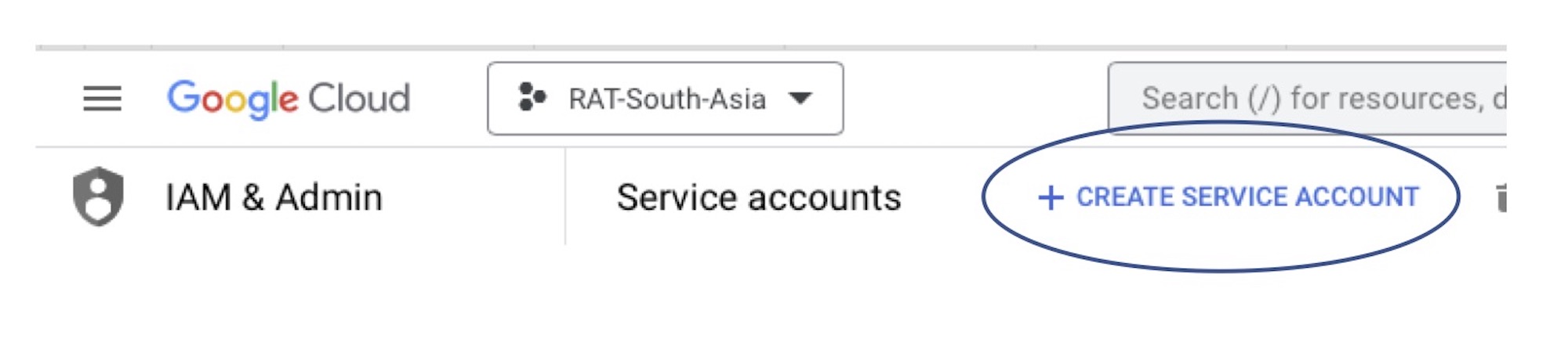 creating service account button screenshot
